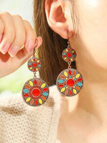 TopHanqi Conjunto de 6 pares de brincos vintage femininos, brincos circulares geométricos com gotas de óleo e cores boêmias, vários estilos e designs, adequados para o dia a dia, viagens, festas, todas as estações