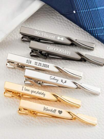 1piece Custom Name Tie Clip, Stainless Steel Personalized Letter Cufflink, Wedding Lapel Pin, Gentleman's Fashion Accessory, Men's Gift, Simple Style