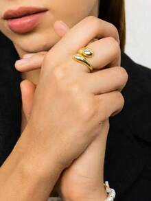 2pcs Stainless Steel Smooth Water Drop Open Rings, Women's Personalized High-End Gold & Silver Color Finger Rings - Fashion - View 7