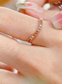 1pc S925 Sterling Silver Asymmetrical Elegant Lace Hollow Zirconia Ring, Versatile Ins-Style Design For Women Daily Wear, Wedding Jewelry, Holiday Party Gift