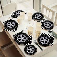 24pcs Black Tire Design Disposable Paper Plates, 7 And 9 Inches Heavy Duty Black Disposable Dinner Plates, Suitable For Racing Events, Competitions, Birthday Parties, Theme Parties, Outdoor Gatherings, Family Occasions
