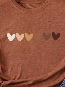 PLAYERA BLUSA DE CUELLO REDONDO PARA DAMA CON ESTAMPDO DE CORAZONES CAFE PERFECTA PARA CASUAL GYM - Óxido marrón - Ver 4