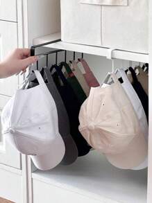 1pc Wall-Mounted Hat Holder Rack With 6 Hooks, Iron Storage Organizer - Portable Over-The-Door Hanger, Suitable For Baseball Caps, Golf Caps Etc. - Multi-Purpose Wardrobe Cabinet Storage Box, Fits All Types And Sizes Of Hats, Great For Closets And Dorm Rooms, Hat Rack Organizer