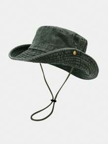 1pc Unisex Washed Bucket Hat With Rope Outdoor Men Sun Hats With UV Protection Wide Brim Foldable.Suitable For Fishing, Beach, Hiking, And Travel .Men's Sun Hat Summer Hat, Suitable For Summer Outdoor Activities Such As Hiking And Fishing