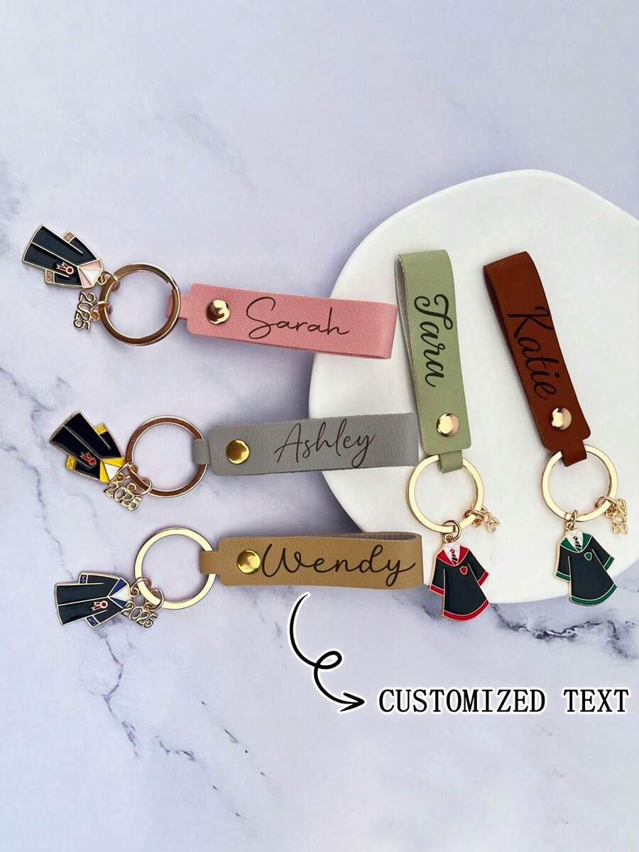 Personalized Leather Keychain Graduation Gift Class Of 2025 Keychain Her Bracelet Keyring Gift University Graduation Present Y2K - Gold - View 1
