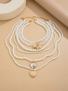 Set de 2 collares con colgante de corazón multicapa de estilo bohemio con cuentas, elegantes regalos de lujo para bodas, fiestas, mujeres y parejas