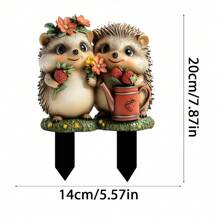 1 PC Creative And Cute Hedgehog Garden Decoration With Strawberries, 2D Flat Acrylic Decorative Accessories With Classic Spring Elements, Fashionable And Diverse Styles, Suitable For Garden Gardening, Perfect Spring Gifts For Family And Friends, Spring Gifts, Holiday Party Decorations.