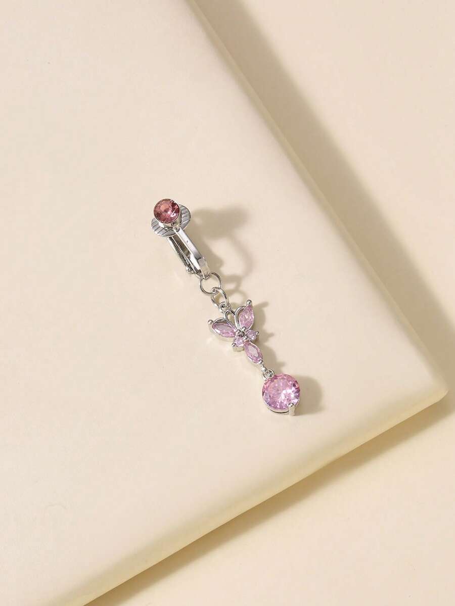 Non-Piercing Butterfly Fake Belly Piercing Butterfly Clip On Umbilical Navel Fake Piercing Fake Clip - Pink - View 1