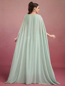 Women's Solid Color Sequin Decor Belted Maxi Abaya Robe, Elegant,Modest - Green - View 3