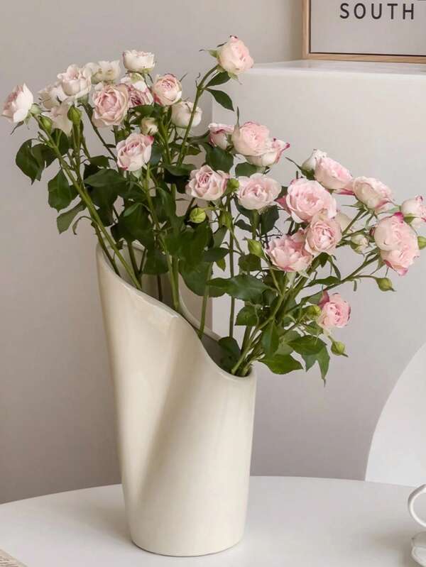 1pc Large White Ceramic Flower Vase, Decorative Dried Flower Holder For Living Room, Dining Room, Home, Office, Bookshelf Gifts Birthday Graduation