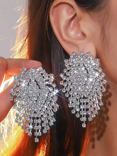 1 Pair Fashion Luxury Crystal Rhinestone Stud Earrings, Classic European And American Style, High-End Bridal Earring Accessories