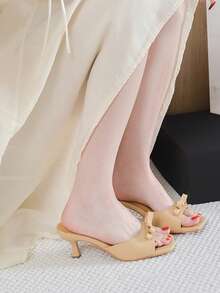 女士时尚细高跟凉鞋，露趾休闲优雅穆勒鞋，适合 2025 年夏季 - 黃色 - 查看 4