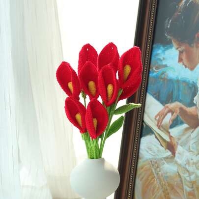 1/3/6/10pcs Handmade Crochet Calla Lily Flowers. Artificial Flowers, Yarn Flowers. Suitable For DIY Floral Bouquets, Graduation Gifts, Mother's Day Gifts, Home Decor For Restaurant, Living Room, Bedroom, Party, Wedding, Outdoor. Suitable For Spring/Summer Decoration, New Year, Valentine's Day, Mother's Day, Thanksgiving, Harvest Festival, Housewarming, Wedding And Other Celebrations
