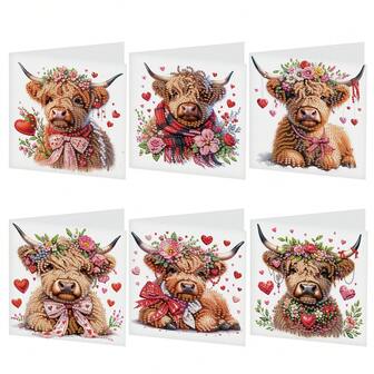 6 Packs 5D DIY Diamond Painting Greeting Cards – Flower Calf Design With Asymmetrical Special Shaped Acrylic Diamonds, Includes Envelopes & Craft Supplies