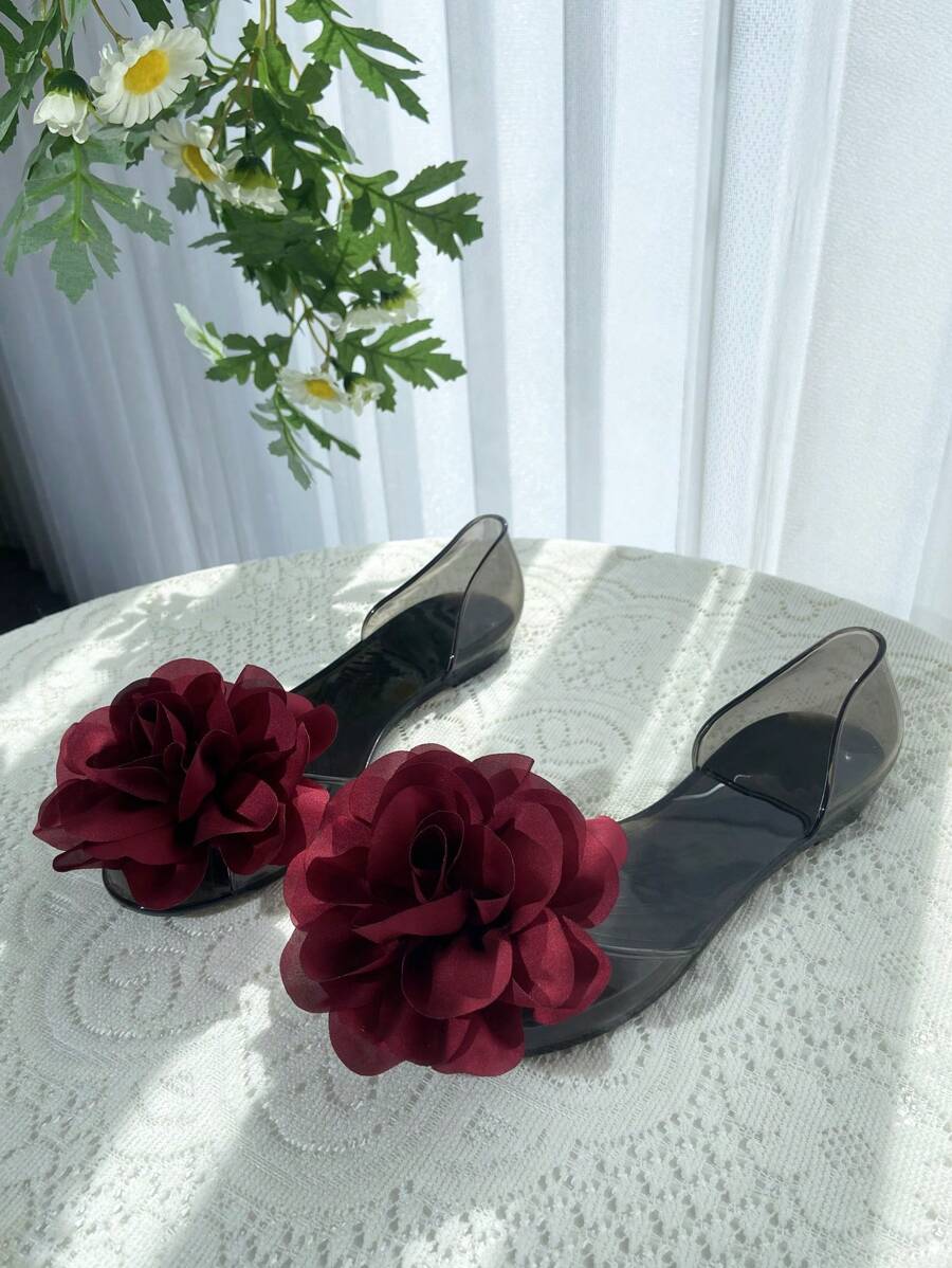 Jelly Flower Sandals For Women, Peep Toe Transparent Plastic Non-Slip Flat Shoes, Fashion Korean Style Casual Shoes, Spring/Summer