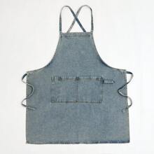 1pc Denim Apron, Extra Long Tie Strap, Unisex Home Kitchen, Work, Japanese Style Bib Apron
