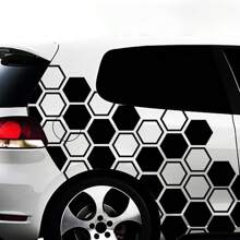 20 Pcs/Set Honeycomb DIY Vinyl Car Stickers, Hexagon Design Car Side Body Wrap Decal, Custom JDM Car Truck Decor Accessories (10pcs Solid + 10pcs Outline)