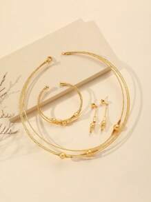 4Pcs Luxury Style Flower Necklace Tassel Earrings Bridal Jewellery Set.