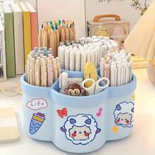 Rotating Desk Organizer, Multi-Compartment Storage Caddy For Stationery, Makeup Brushes, Lipsticks, Eyebrow Pencils - Durable PP Material, Fragrance-Free, Ideal For Dorms And Office Desk Organization