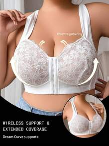 Frontfessverschluss Spitzenbesatz Große Größen Damen Lingerie BH, weicher & bequemer drahtloser Lingerie BH