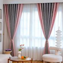1pc Patchwork Linen Blend Curtain Decoration For Home