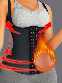 1pc Women Sweat Suit Shapewear Snap Front Bra Strap Camisole, Tight Compression Waist Slimmer Thermal Underwear - Black - View 8