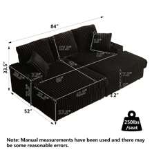 84" Corduroy Oversized 3-Seater Sofa With 2 Ottomans, Modular Sectional Deep Seat Sofa With Back And Toss Pillows, Modern Comfy Sofa With 2 Storage Spaces And Cup Grooves For Living Room