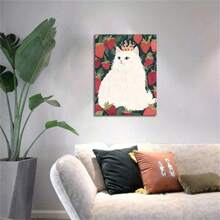 1pc Charming Strawberry Cat Canvas Art – Modern Minimalist Wall Decor With , Whimsical Animal Painting For Living Room, Bedroom, Or Office, Wrapped Canvas Design, High-Quality Print, Perfect Christmas Home Decor, No Frame