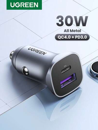 UGREEN Cargador de coche de 30W UGREEN PD Type C compatible con iPad Pro, 16, 15, 14, 13 Pro Max, S23, S22 y otros teléfonos móviles