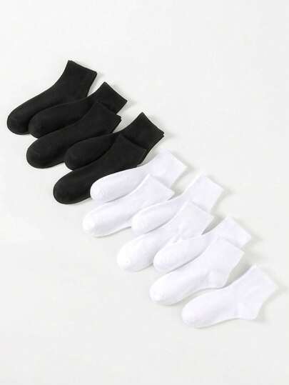20 piezas/16 piezas/10 piezas Calcetines gruesos de color negro y blanco para mujer, de moda, casuales, antibacterianos, cómodos, resistentes al olor, para deportes al aire libre, correr, fitness, calcetines de compresión hasta la rodilla, para negocios y vacaciones casuales, calcetines altos, que absorben la humedad y son resistentes al olor, con textura suave y elástica - de unicolor a la moda. Para primavera, verano, otoño e invierno. Para uso diario y adecuados para yoga y actividades deportivas. Absorben el sudor.