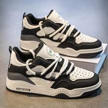 1 Pair Men's Casual Lace-Up Letter Print PU Skateboarding Shoes, Non-Slip Outdoor Sports Sneakers
