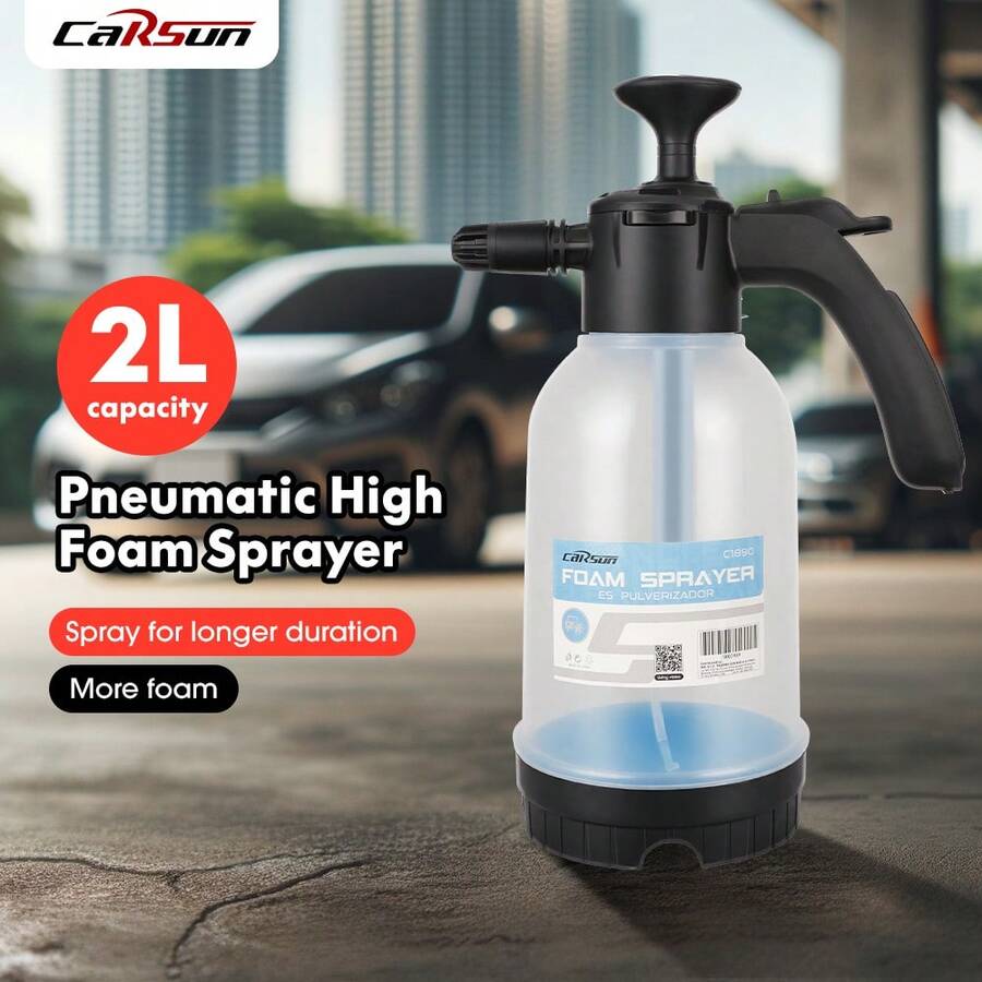 Carsun 2L High Capacity Manual Air Pressure Watering Can For Home & Car, Transparent Foaming Bottle