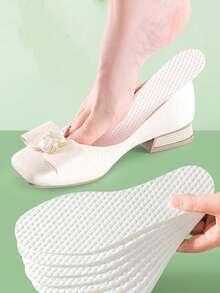 10 Pairs Summer Disposable Ultra-Thin Anti-Slip Wood Pulp Insoles, Absorbent & Breathable, Suitable For Flats, High Heels, Sneakers - White - View 6