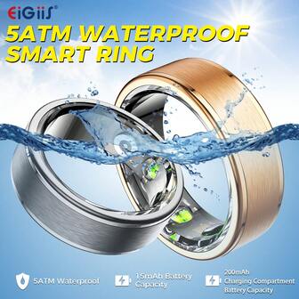 EIGIIS 1 件智能戒指健康追踪器，适用于男士和女士，电池续航时间长，睡眠戒指防水健身追踪器，带睡眠功能，兼容 iOS 和 Android，是送给朋友和家人的完美礼物