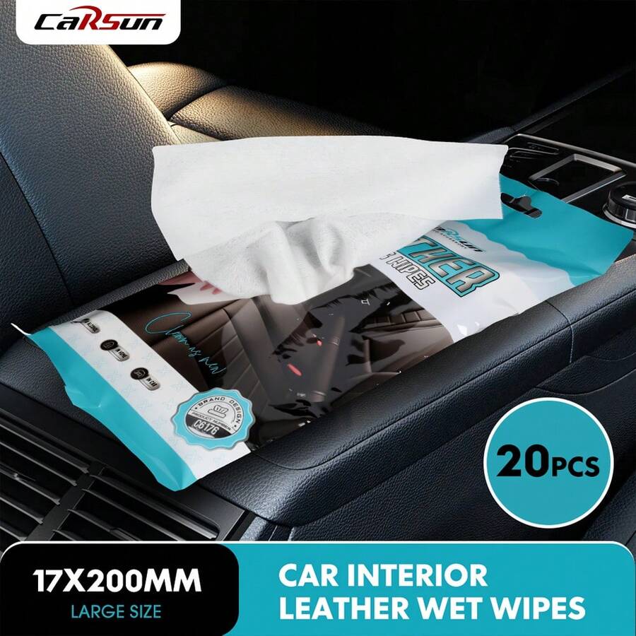 20 片装 Carsun 汽车内饰清洁湿巾 - 适用于去除皮革、铬和污渍，无残留，干净的汽车湿巾