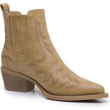 GLOBALWIN Cowboy Boots For Women Pointed Toe Pull On Chelsea Ankle Booties The Western Cowgirl Boots Fall Boots Halloween Season - 卡其色 - 查看 3