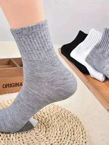 5 Pairs Men's Mid-Calf Socks, Sports/Business Casual Style In Black, White, Gray, All Season - Multicolor - View 8