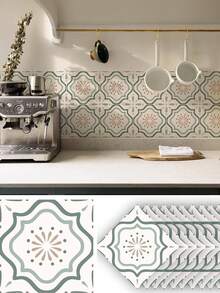 1 套 10 片防水瓷砖贴纸，粘贴在浴室厨房、地板、炊具防溅板上的瓷砖转移，剥离并粘贴粘性乙烯基墙砖贴纸 - 彩色 - 查看 1