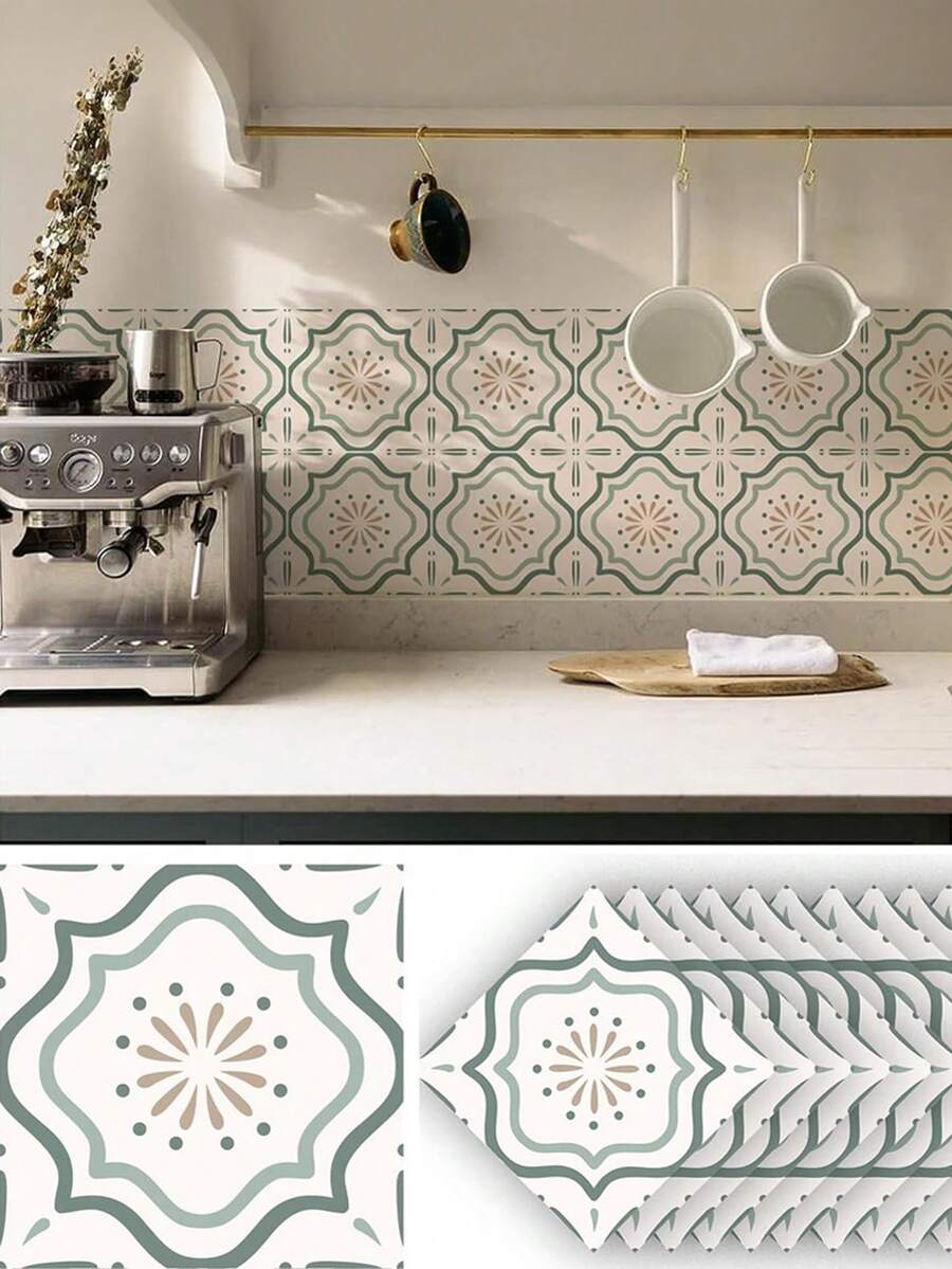 1 套 10 片防水瓷砖贴纸，粘贴在浴室厨房、地板、炊具防溅板上的瓷砖转移，剥离并粘贴粘性乙烯基墙砖贴纸 - 彩色 - 查看 1