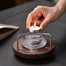 1 pieza Juego de Portavelas Multiusos y Calentador de Té, Base de Madera de Nogal para Calentar Té, Diseño Elegante de Portavelas de Vidrio, Juego de Portavelas para Crear Ambiente, Calentador de Té Portátil para Fiestas de Té, Reuniones, Restaurantes, Cafés y Uso Doméstico Volver al Colegio