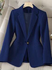 HOMEYEE Plus Size Women Jacquard Pattern Lapel Collar Long Sleeve Pocket Vintage Elegant Casual/Business/Office Blazer Coat, Spring Autumn Winter