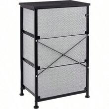 Fabric 3-Drawer Storage Organizer Unit For Closet, White - Black - View 5