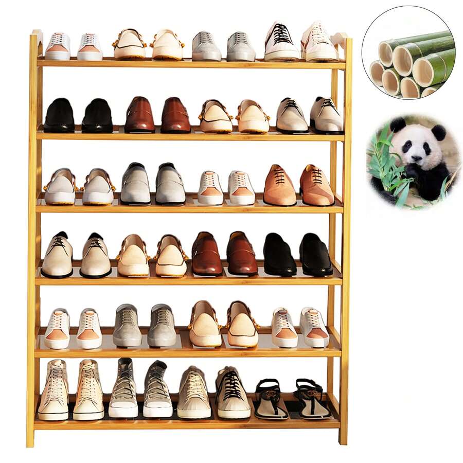 Zapateras Almacenamiento Zapatos Bamboo En Plano 6 Niveles Mueble Hogar De 30 Pares