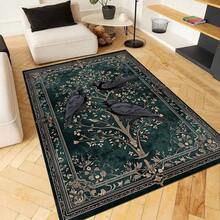 84x60inch Gothic Area Rug Dark Green Color Rug Flower Trees And Crows Medieval Anti-Slip Rug Damask Vintage Floor Art Machine Washable Rug - 1 - View 5