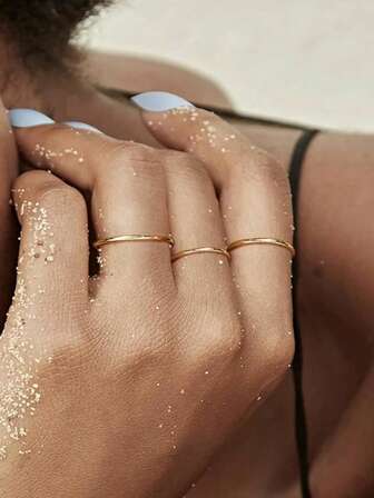 Juego de 3 piezas de anillos apilables de acero inoxidable con acabado dorado - Anillos minimalistas para nudillos para mujer, aptos para uso diario