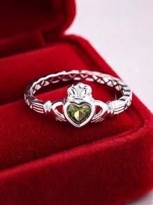 1pc Elegant Sparkling Romantic High-Quality Twelve Zodiac Stone Heart-Shaped Eternal Promise Ring, Suitable For Women, Valentine's Day, Dating, Proposal, Wedding, Anniversary, Everyday Gift