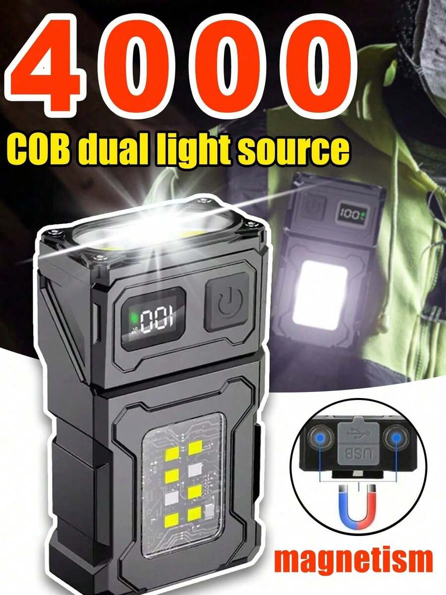 1PC 18650-800mAh MINI USB Rechargeable LED Flashlight Portable Tail Magnet Flashlight Super Bright Camping Lantern Side COB Emergency Light - Black - View 1