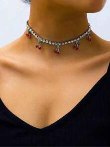 1 Set Rhinestone Cherry Anklet For Women Beach Casual Fruit Pendant Anklet Tennis Chain Foot Accessories - Multicolor - View 10