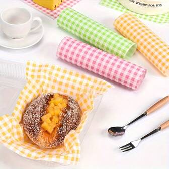 100 张混合烘焙纸，网格图案，防油，适用于蛋糕、三明治、水果、野餐