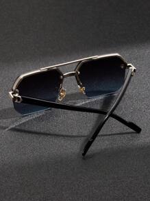 1pc Men's Fashion Cross-Border Double-Bridge Pilot Fashion Glasses, New Style Cycling/Driving Rectangular Frame, Exquisite Half-Frame Glasses